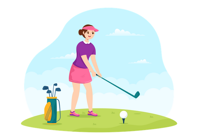 Fille jouant au golf  Illustration