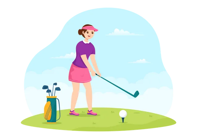 Fille jouant au golf  Illustration