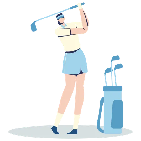 Fille jouant au golf sur un practice  Illustration