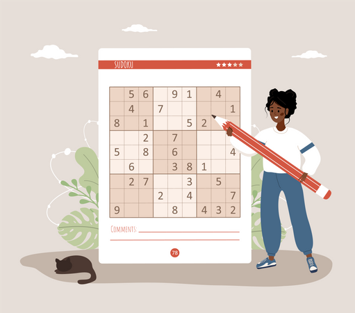 Fille jouant au jeu de Sudoku  Illustration