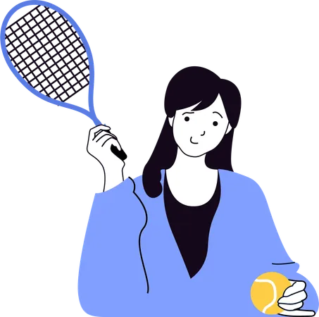 Fille jouant au tennis long  Illustration