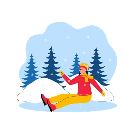 Fille jouant avec la neige  Illustration