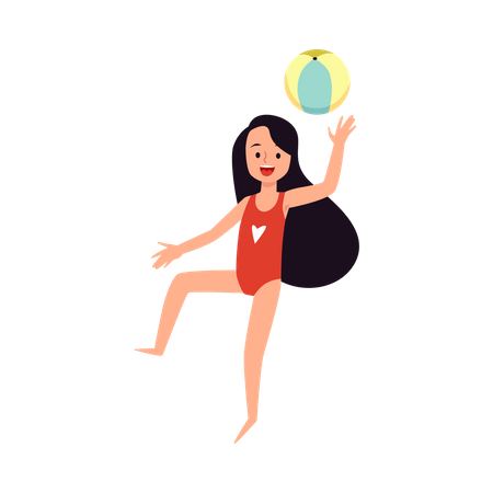 Fille jouant avec le ballon à la plage  Illustration