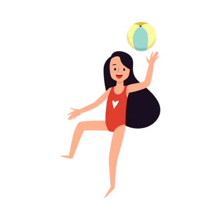 Fille jouant avec le ballon à la plage  Illustration