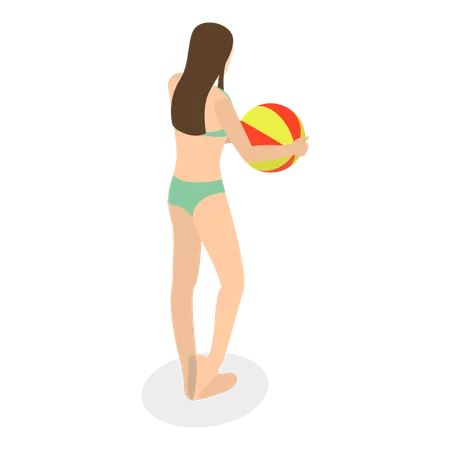 Fille jouant avec le ballon dans la piscine  Illustration