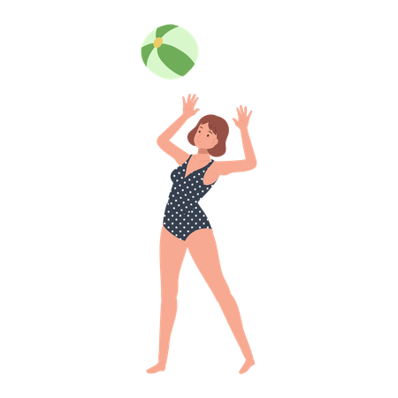 Fille jouant avec un ballon de plage  Illustration