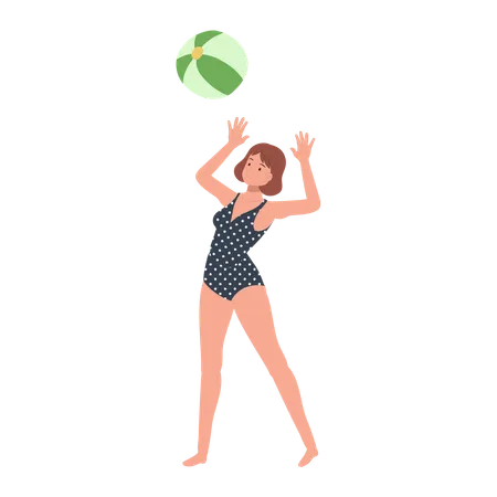 Fille jouant avec un ballon de plage  Illustration