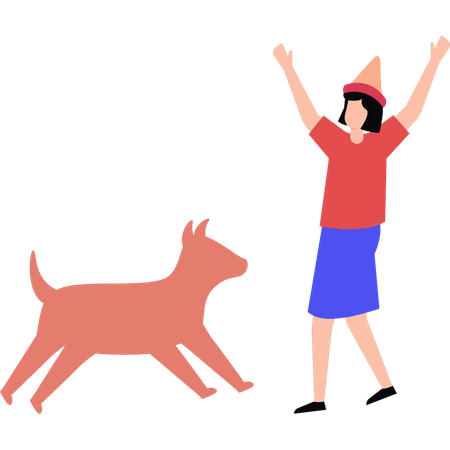 Fille jouant avec un chien de compagnie  Illustration