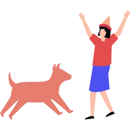 Fille jouant avec un chien de compagnie  Illustration