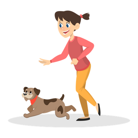 Fille jouant avec un chien  Illustration