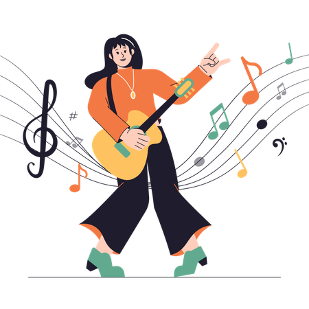 Fille jouant de la guitare  Illustration