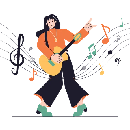 Fille jouant de la guitare  Illustration