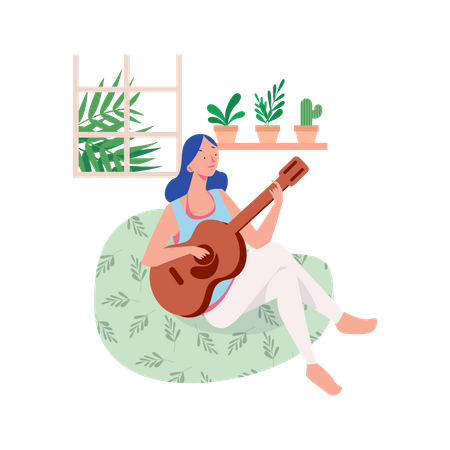 Fille jouant de la guitare  Illustration