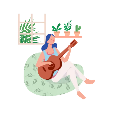 Fille jouant de la guitare  Illustration