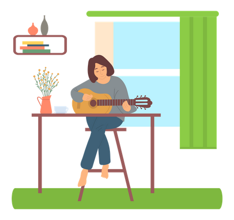 Fille jouant de la guitare  Illustration