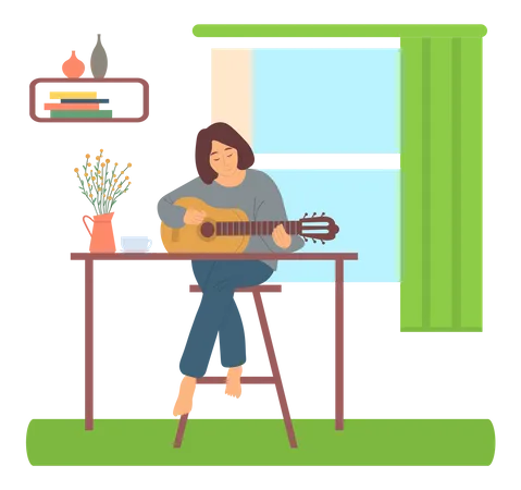 Fille jouant de la guitare  Illustration