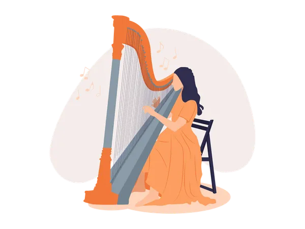 Fille jouant de la harpe  Illustration