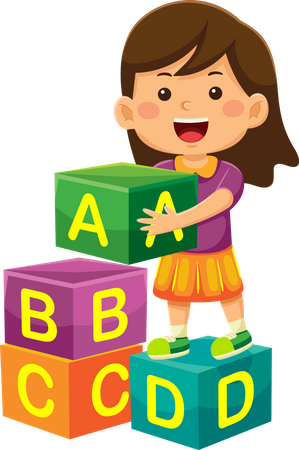 Fille jouant des blocs de l'alphabet  Illustration