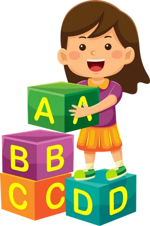 Fille jouant des blocs de l'alphabet  Illustration