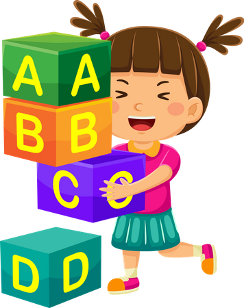 Fille jouant des blocs de l'alphabet  Illustration