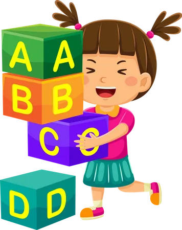 Fille jouant des blocs de l'alphabet  Illustration