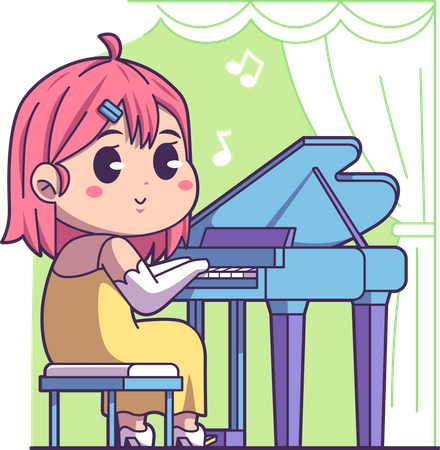 Fille jouant du piano  Illustration