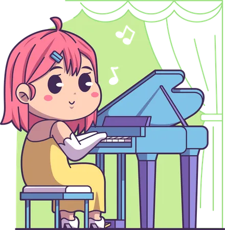 Fille jouant du piano  Illustration