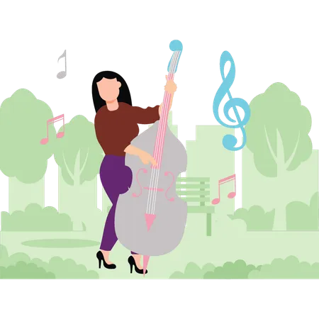 Fille jouant du violoncelle en forêt  Illustration