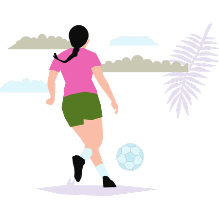 La fille joue au football  Illustration