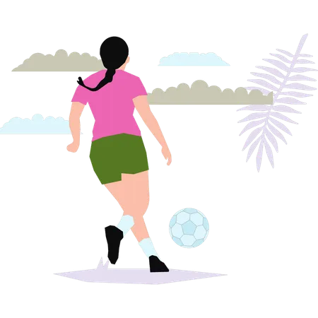 La fille joue au football  Illustration