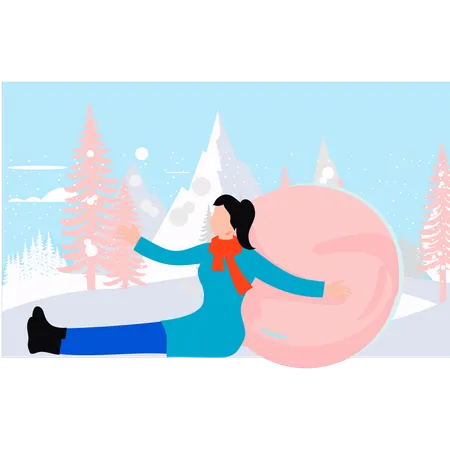 La fille joue avec la boule de neige  Illustration