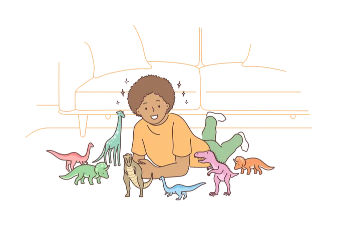 La fille joue avec des jouets d'animaux  Illustration