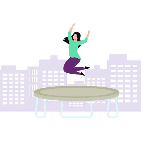 La fille joue sur le trampoline  Illustration