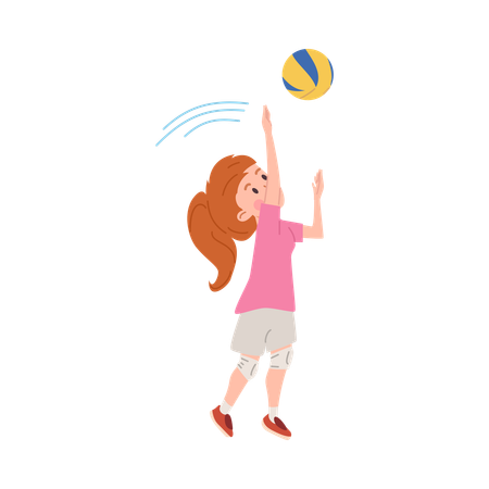 Une joueuse de volley-ball a levé les mains pour frapper la balle, un enfant heureux joue à un jeu sportif  Illustration