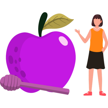 Fille juive montrant une pomme fraîche  Illustration