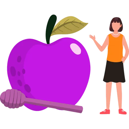 Fille juive montrant une pomme fraîche  Illustration