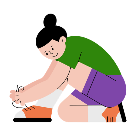 Fille attachant ses lacets de chaussures  Illustration