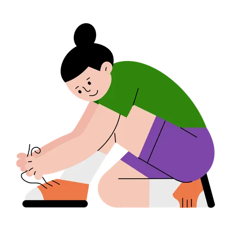 Fille attachant ses lacets de chaussures  Illustration