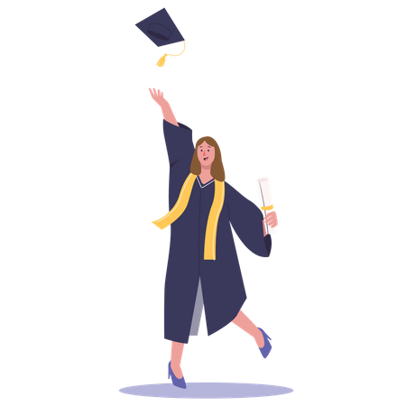 Une fille jette une casquette de remise des diplômes  Illustration