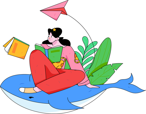 Fille lisant un livre  Illustration