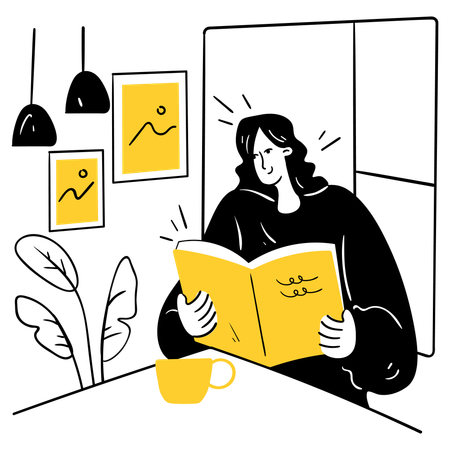 Fille lisant avec un café au Cozy Corner du café  Illustration