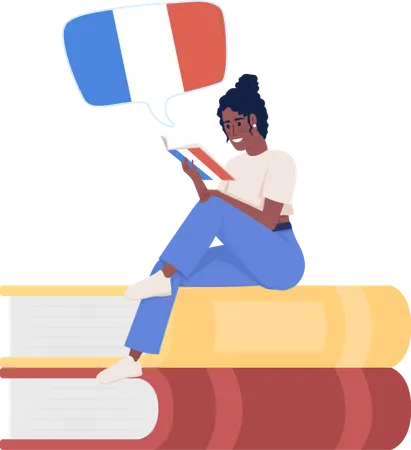 Fille lisant un roman français  Illustration