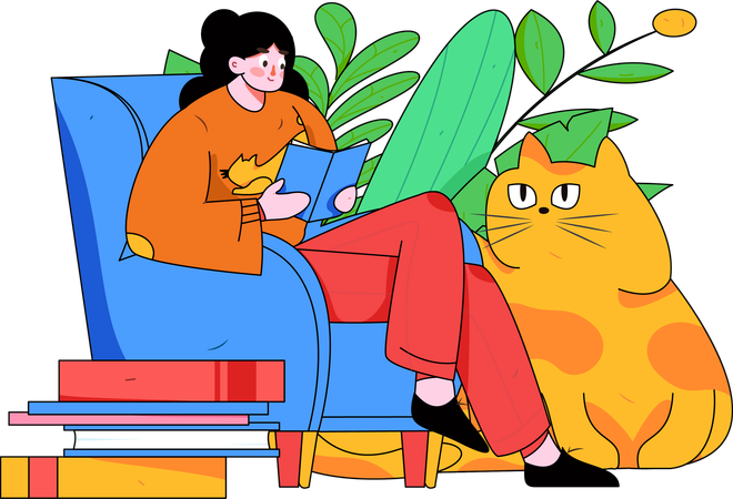 Fille lisant un livre à la maison  Illustration