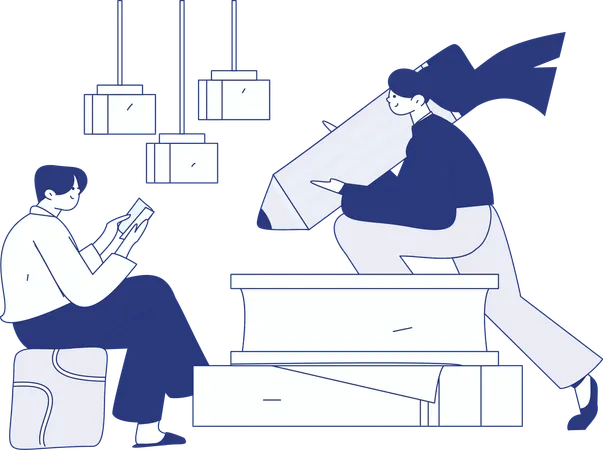 Fille lisant un livre tout en étant assise sur un canapé  Illustration