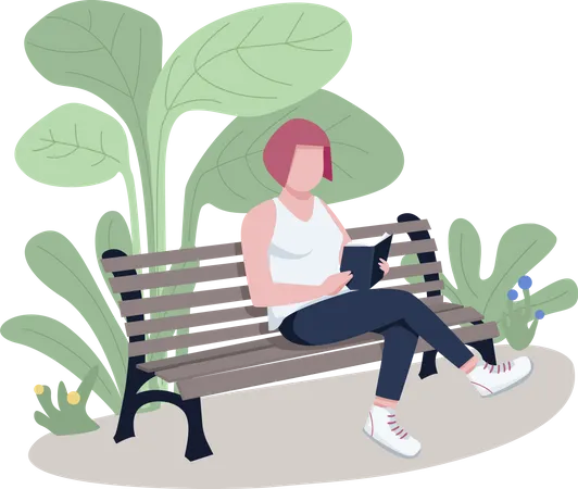 Fille lisant un livre dans le parc  Illustration