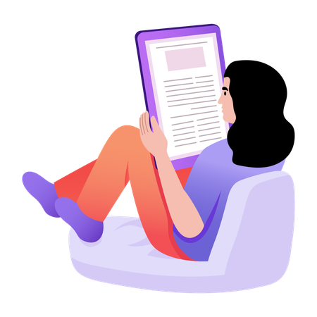 Fille lisant un livre en ligne  Illustration