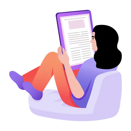 Fille lisant un livre en ligne  Illustration