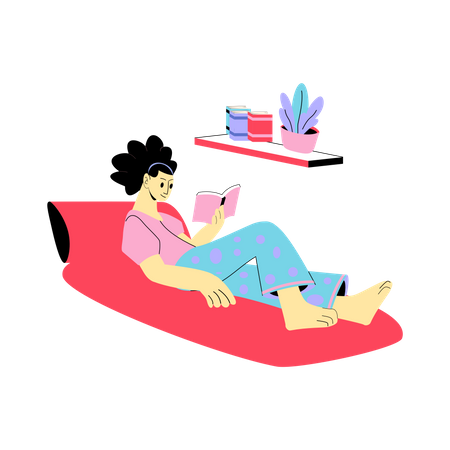 Fille lisant un livre tout en se relaxant  Illustration