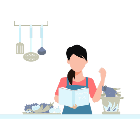 La fille lit un livre de recettes  Illustration
