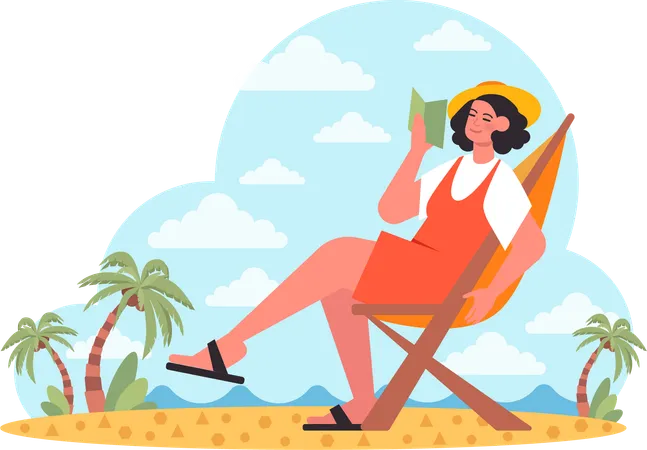 La fille lit le livre en vacances  Illustration